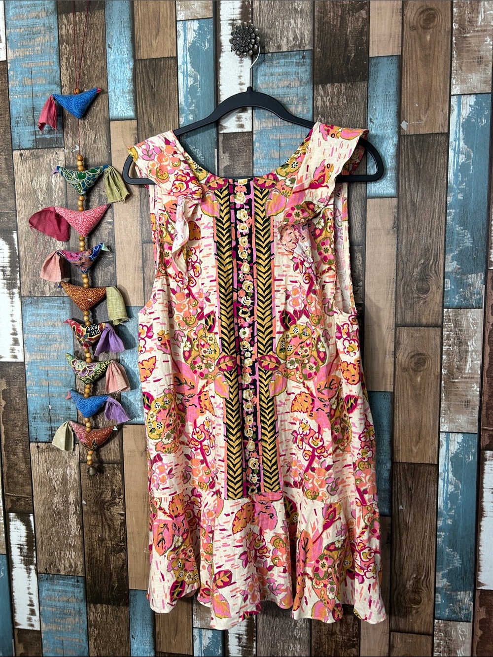 Free people linen Pink Floral A-Line Tunic mini Dress